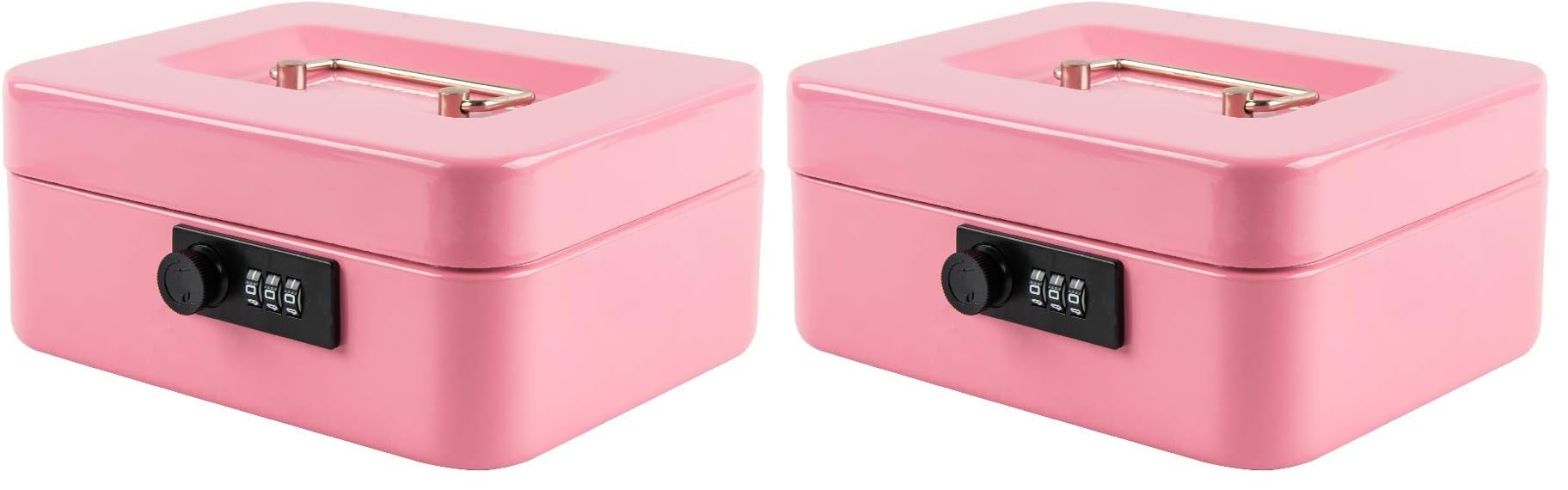 KYODOLED Medium Cash Box with Combination Lock Safe Metal Money Box with Money Tray for Security Lock Box 7.87x 6.30x 3.54Inch Pink Medium (Pack of 2)
