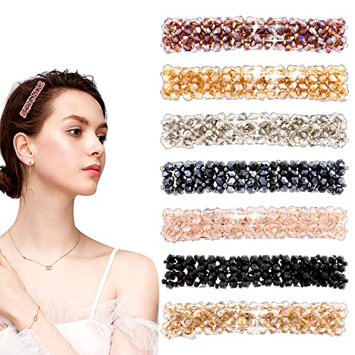 7 Stück Kristallen Haarspangen Automatische Haarspangen für Dünnes Haar und Dickes Haar Haarspangen Damen Mädchen Rechteckig Französische Haarnadel Blume Große Haarclips für Frauen Haarschmuck Cover