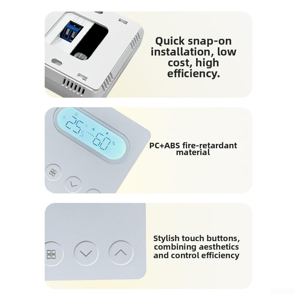 Zoegneer Panel de control de temperatura inteligente Termostato de caldera montado en la pared con pantalla táctil Calefacción ajustable PC ABS Material ignífugo Opciones de color dual Precisión 0