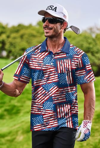 Camiseta polo patriótica para hombre de Herberton, con diseño de bandera estadounidense, ideal para el 4 de julio y golf (tallas S-3XL) miniatura 5