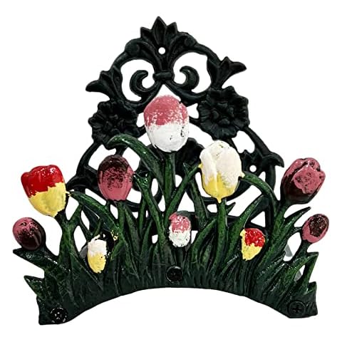 Garden Hose Holder,Cast Iron Heavy Duty Hand Painted Wall Mounted Water Hose Hanger , Wall Decoration Hanging Hose Rack , Hose Reel Storage Butler Metal Hose Stand(Tulip) Cover