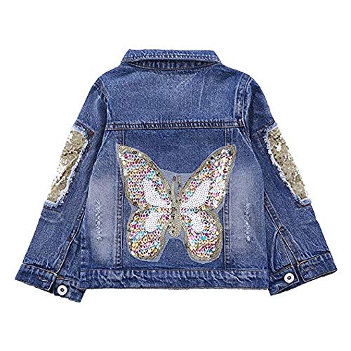 LSHEL Jeansjacke Mädchen Langarm Denim Jacket Kinder Schmetterlinge...