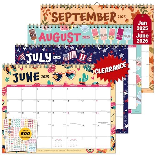 Decorably 18 Months Colorful Magnetic Paper Calendar for Refrigerator January 2025 to June 2026, 11x8.5in Spring-Bound Calendar for Fridge with Inspirational Quotes for Office and Home Planning