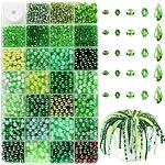 1600pcs Green Glass Beads for Bracelets 6mm Crystal Beads for Jewelry Making Beaded Plants Round Glass Beads with Faceted Bead Seed Beads for DIY Plant Making Crafts Earrings Necklace