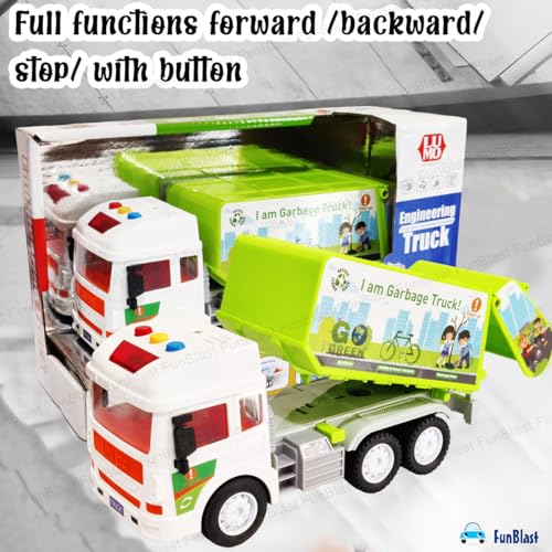 Image of FunBlast Garbage Truck Toys for Kids, Pull Back Vehicles Toy Truck, Unbreakable Plastic Trucks with Light and Sound, Friction Power Toy Trucks 3+ Years Old Boys Girls, & Kids (Multicolor)
