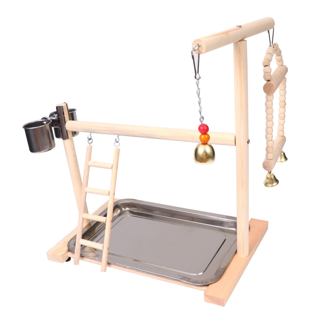 Housoutil Giochi per Pappagalli in Legno Altalena e Scala, Supporto per Gabbia e Giardino, Acciaio Inox, Resistente Colore Casuale