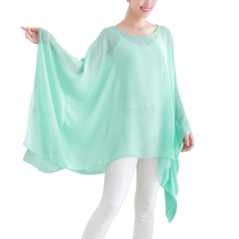 Max HsuanLadies Oversized Soild Sheer Kaftan Batwing Chiffon Loose Blouse Womens Baggy Tunic Long Sleeve Top Summer Dress Blousa