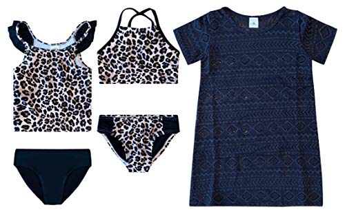 Image of Dreamwave 4 Piece Swimsuit Set: Coverup Bikini Top Tankini Top Bottom Green Floral