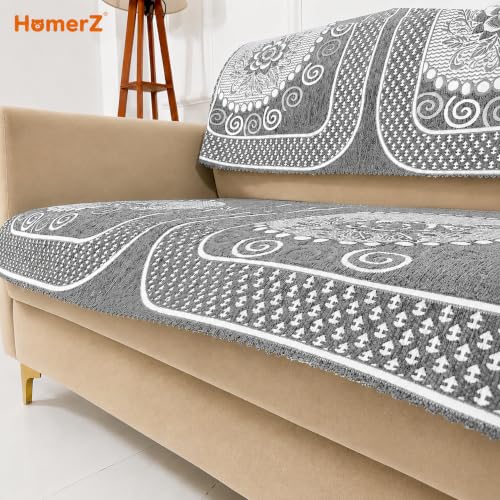 Image of Homerz Premium Chenille Fabric Sofa Cover | Soft, Durable & Dustproof | Decorative Couch Cover (Solitaire Grey, 7 (3+2+2) Seater, Seat Cover with Backrest)