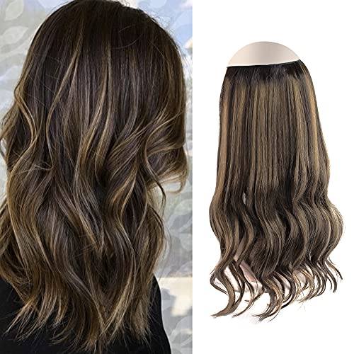 Oreola Wire Hair Extensions 20 Inch 120 Gram Invisible Fish Line Hair Extensions Straight Ombre Natural Black Mixed Medium Brown Color #RP1B-6/1B