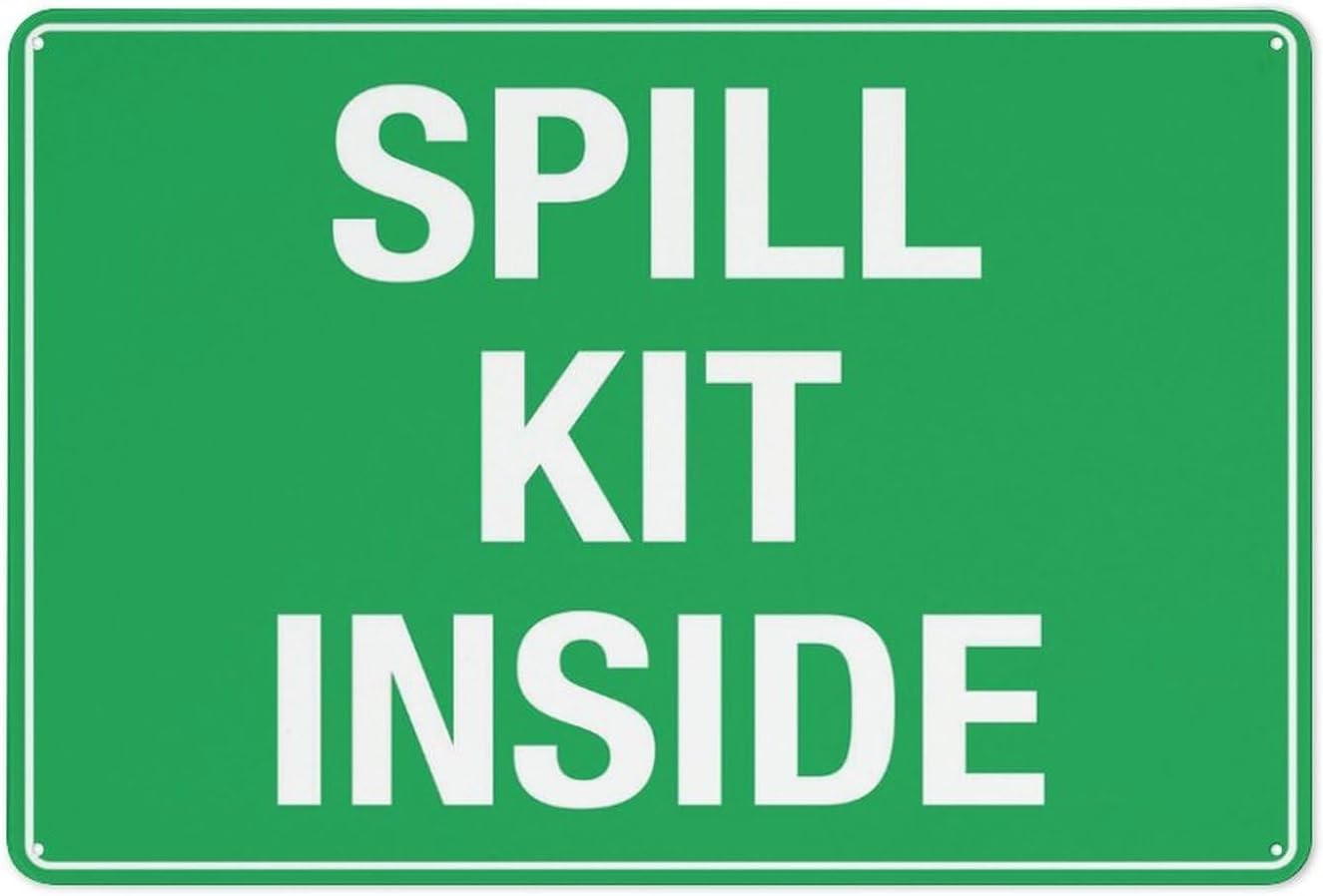 Spill Kit Inside Rust-Free Aluminum Warning Sign - Weather Resistant, Waterproof, Easy to Mount for Factory, Lab, Workshop, Indoor/Outdoor 12x8 inch