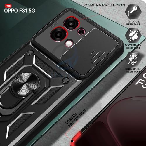 Image of AESTMO Tough Armor Oppo F31 / F33 5G Bumper Back Case Cover | Ring Holder & Sliding Camera Shield Cover | 360 Degree Protection Back Case Cover for Oppo F31 / F33 5G (Black)