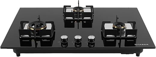 Faber 3 Burner HCT 78 cm Hob| Brass Burners| Bakelite Knobs| Cast Iron Pan Support | Hob/Cooktop Hybrid Toughened Glass |Auto Ignition| 2 Yrs...