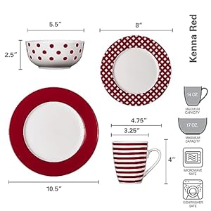 Pfaltzgraff kenna red 16 piece porcelain dinnerware set service for 4  urban country home decor