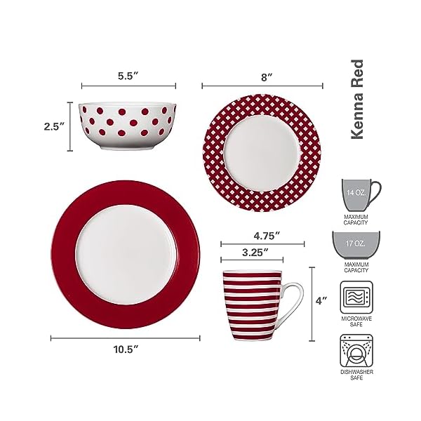 Pfaltzgraff kenna red 16 piece porcelain dinnerware set service for 4  urban country home decor