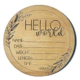 Hello World Birth Announcement Sign - Floral Wooden Plaque for Baby Name and Birth Details - Newborn Gift Round