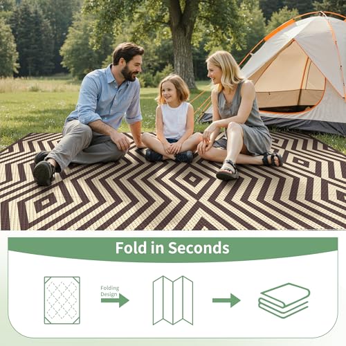 Image of GENIMO Outdoor Rug, Waterproof Plastic Rugs for Patio, 6'x9' Mocha Beige