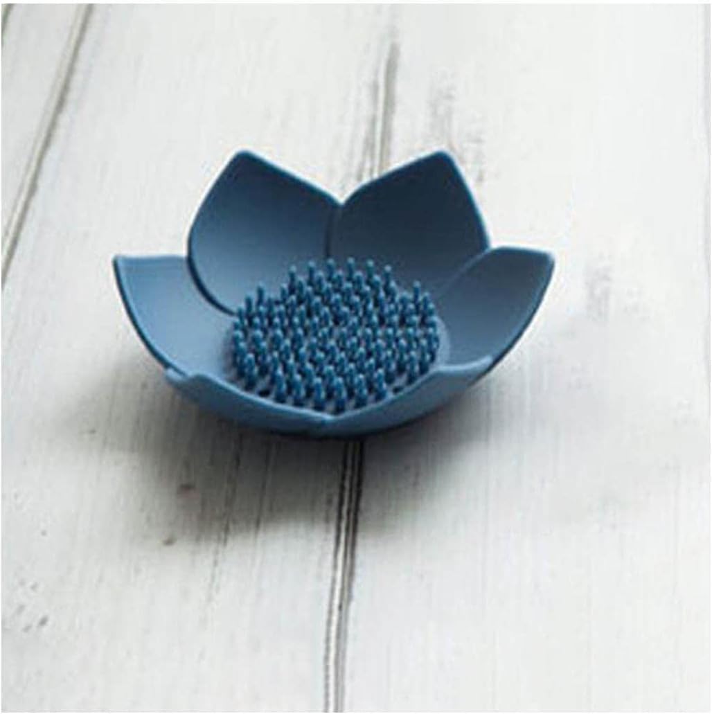 soap dish， Lotus Shape Soap Box with Drain Saver Dry Stop Mushy Tray for Shower Bathroom Kitchen(E)