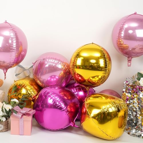 Image of 9 Pcs Pink Gold Round Foil Balloons,22 Inch Round Balloons | Pink Gold Giant 4D Round Ball Balloons For Birthday Bridal Shower Wedding Engagement Anniversary Party Decorations