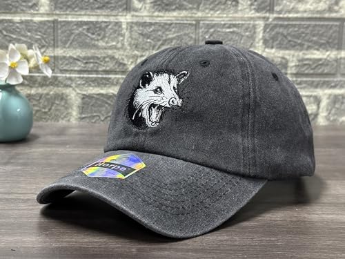 Image of Opossum Possum Hat for Men Women, Embroidered Adjustable Dad Cap | Animal Lover Gift Idea, Outdoor Casual Wear Cap, Soft Washed Cotton, Adjustable Fit Closure