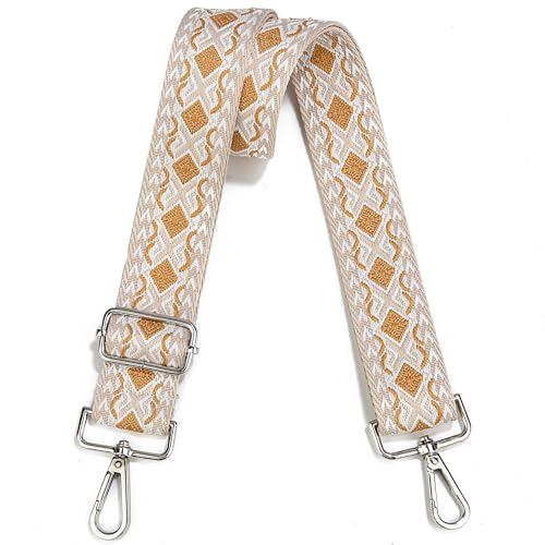 Image of Crossbody Straps for Purses Silver Hardware Purse Strap Wide Shoulder Strap Adjustable Replacement,Retro Jacquard Embroidery for Shoulder Bags, Canvas Tote Handbags