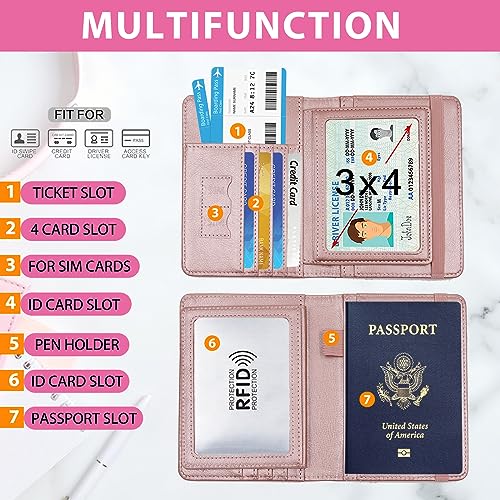 Image of Melsbrinna Rfid Passport Holder for Travel women /Men, Cute Passport Wallet Rfid Blocking Card Slots, Rfid Passport Cover /CaseTravel Wallet, Passport Book Holder (1, Pink2)
