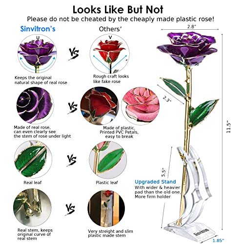 Sinvitron-Gold-Dipped-Rose-24K-Real-Rose-Long-Stem-Gold-Plated-Rose-with-Stand-Valentines-Day-Gifts-for-HerGifts-for-Mom24K-Golden-Rose-for-Anniversary-and-Mothers-Day-Birthday-Purple