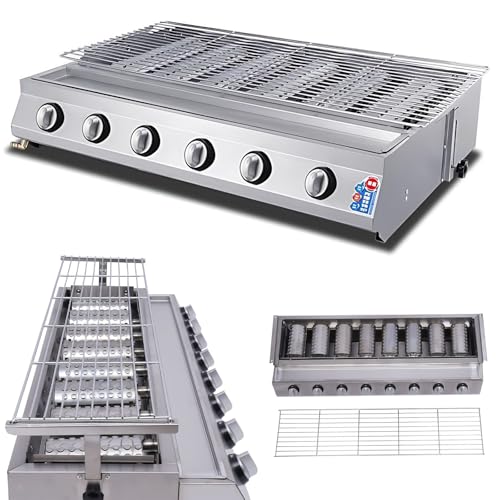 Barbacoa de Mesa con 8 fogones LPG y Parrilla extraíble, balcón y Exterior, Fabricada en Acero Inoxidable con Altura Regulable y Recogida de Grasa