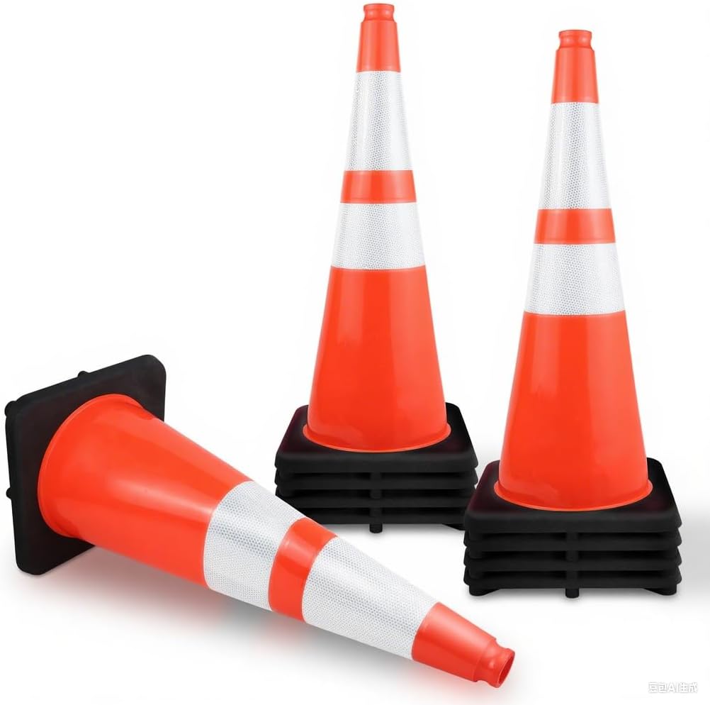 (9 Pack) CJ Safety Large 28 inch Orange PVC Traffic Safety Cones with Black Base & 6" + 4" Reflective Collars for Driving Parking Caution, Drivers Training, construction - 5 Lbs (9 Traffic Cones)