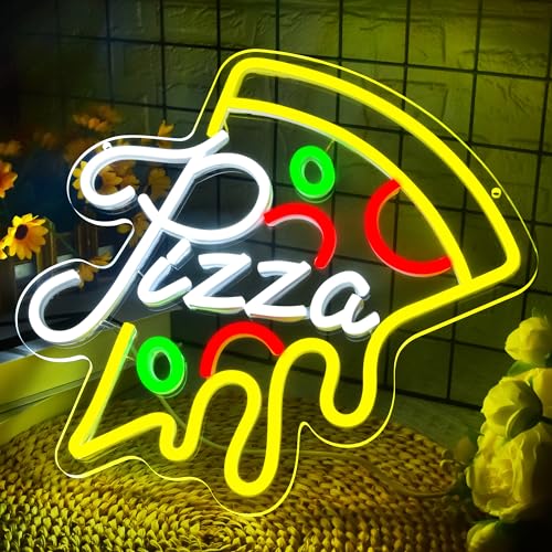 Image of Pizza Neon Sign for Wall Decor Dimmable Pizza Slice Neon light Up Sign for Pizzeria Restaurant Kitchen Dining Hall Store Man Cave Party Bedroom Christmas Birthday Gifts Wall Art Size13.0*13.1(WZCP017)