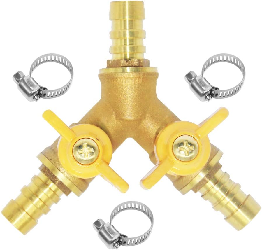 Beduan 3 Way Shut Off Ball Valve, 3/8" Hose Barb 2 Switch Brass Y Shaped Valve