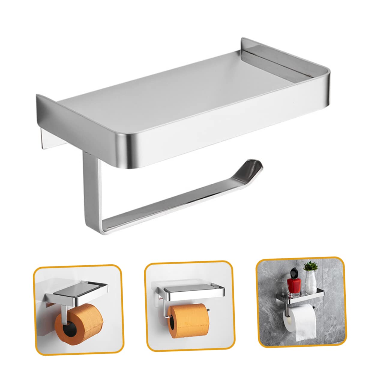 Gatuida Portarrollos Resistente al Desvanecimiento y Antideslizante con Estante para Teléfono de Papel Higiénico de Acero Inoxidable Plata Adecuado para Cocinas y Baños