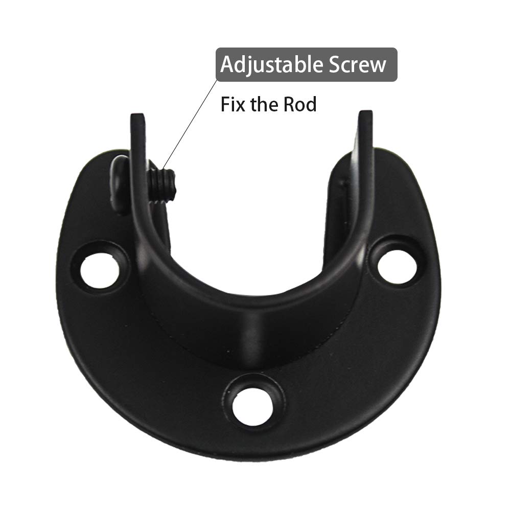 ZipSeven 1.5 Inches Shower Closet Rod Holder Set U Shaped Rod Support Hanging Rod Flange Socket Stainless Steel Curtain Pole Bracket (black)