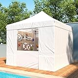 10x10 Pop Up Canopy Tent with 4 Removable Sidewalls, Heavy Duty Easy Up Canopy with 4 Sandbags for Weight, 100% Waterproof Canopy Outdoor,1 Person Easy Set up, Portable Roller Bag, White