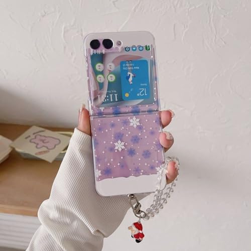 Coque Galaxy Z Flip 3 avec bracelet transparent flocon de neige rigide