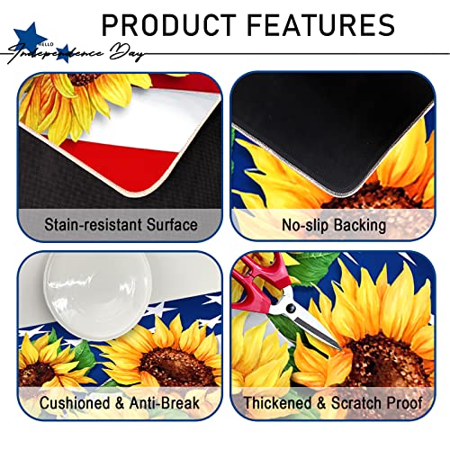 Tailus 4Th Of July American Flag Patriotic Sunflower Front Door Mat, America Stars And Stripes Doormat Indoor Outdoor Floor Entryway Rug, Usa Memorial Day Summer Home Kitchen Decoration 17X29 Inch #TOP2