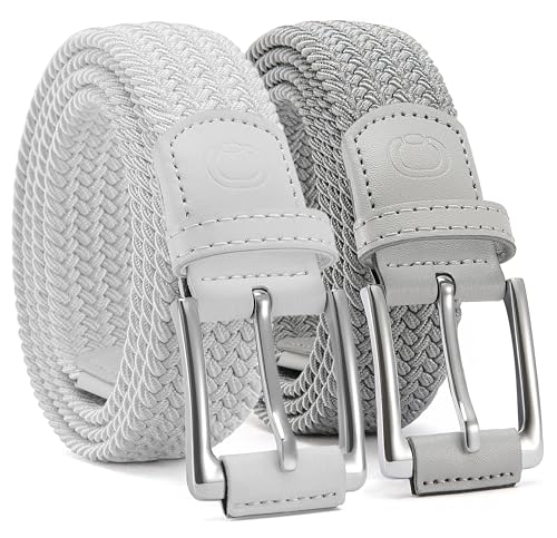 Image of CHAOREN Stretch Belt Men 2 Pack - 1 3 /8 inch Braided Golf Belts For Men - Casual Elastic For Pants and Jeans