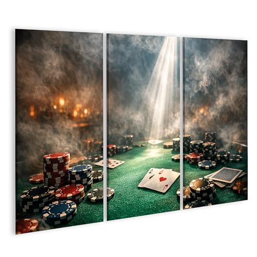Tableau sur toile poker de 3 pièces décoration murale cartes et jetons pour bureau