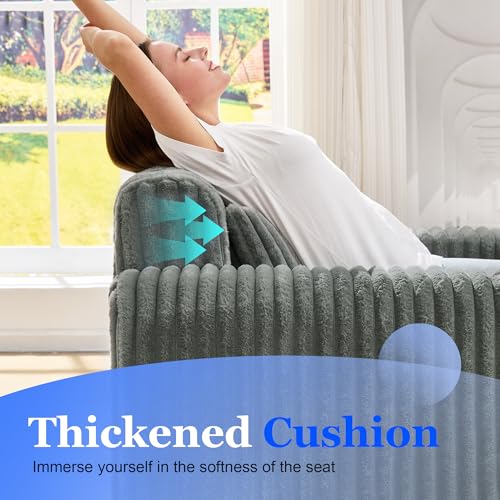 Image of Hobestluk Single Sofa Foam Couch Sofa for Small Spaces Comfy Sofas with Removable Cover Furry Couch with Pillows for Living Room, Bedroom, Apartment, Office (Grey, Standard)