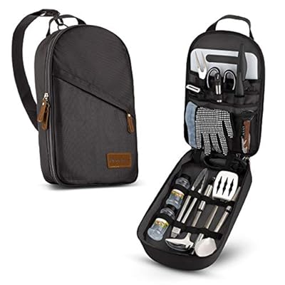 Camp Kitchen Cooking Utensil Set Travel Organizer Grill Accessories Portable Compact Gear for Backpacking BBQ Camping Hiking Travel Cookware Kit Water Resistant Case (Black 13 Piece Set)