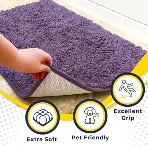 Image of Muddy Mat | Super Water Absorbent Door Mat Indoor, Microfiber Quick Dry Chenille Entryway Rug, Slip Resistant Front Door Mat, Indoor Mats for Entryway, Machine Washable Pet Rug, Lavender 48 inch x 60 inch