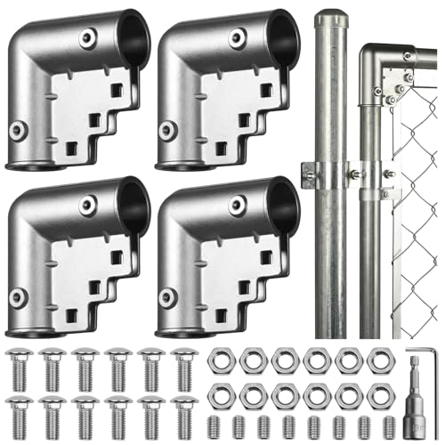Prinfort 304 Stainless Steel 1-3/8" Chain Link Fence Gate Corners Brackets,90 Degree Chain Link Fence Gate Elbows Heavy Duty （Suitable Pipe Diameter: Φ1.25"-Φ1.35"）4Pack