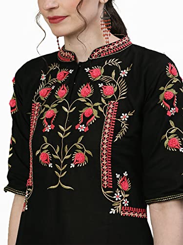 Image of Ishin Womens Cotton Straight Fit Embroidered Kurta