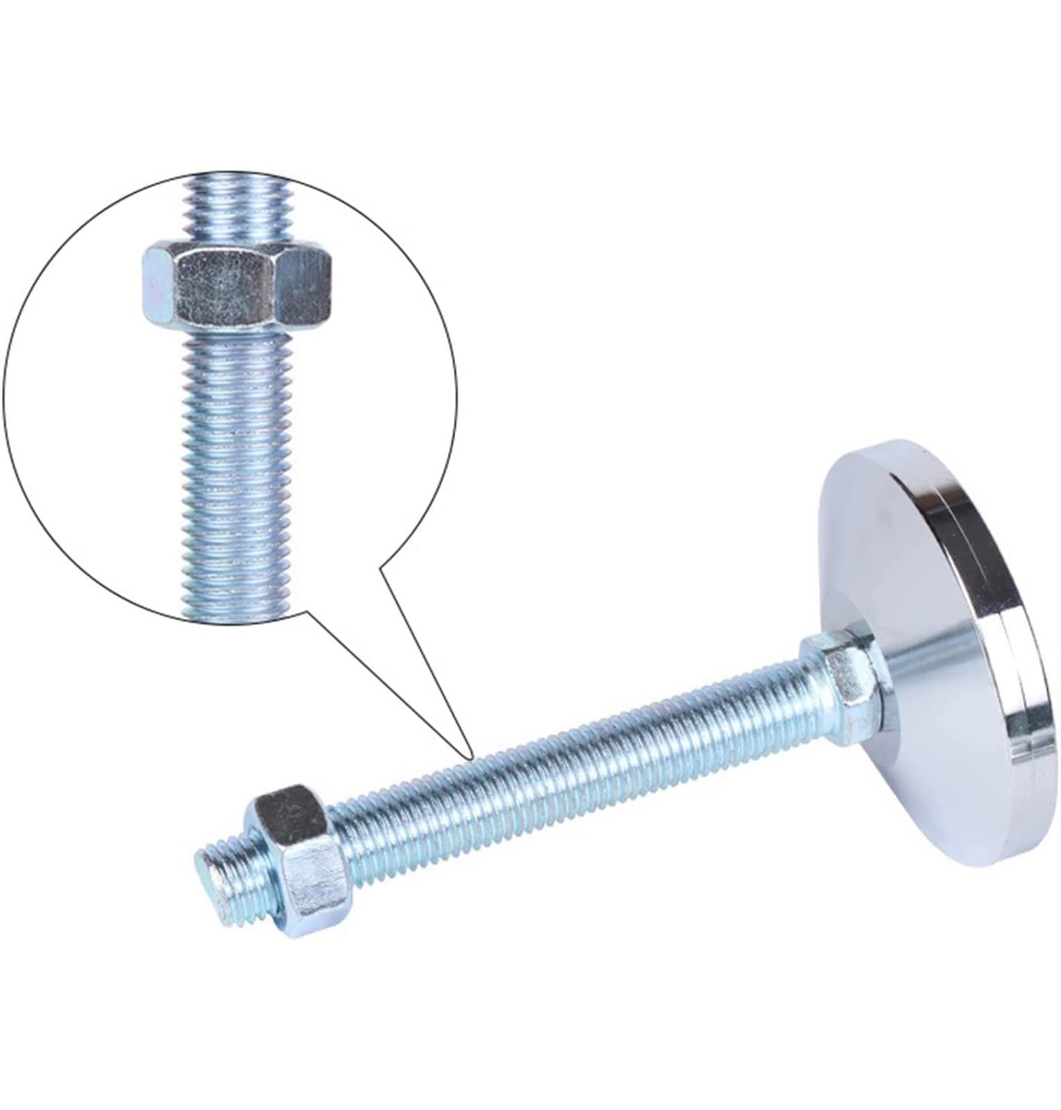 4 piezas, tamaño de rosca M10 * 100 mm, patas de nivelación de muebles pesados de diámetro base de 2.4 ", niveladores de muebles patas de muebles ajustables para gabinetes o mesas (plata M10 * 100 m