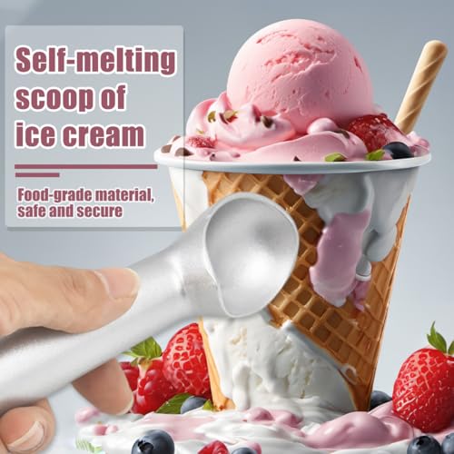 Ice Cream Scoop - Aluminum Ice Cream Scooper One-Piece Design Non-Stick Cookie Spoon for Hard Ice Cream, Fruit, Mashed Potato, Silver - Image 3