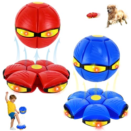 lunule Lot De 2 Ballons Sauteurs Magiques LED,Jouet Transformable 2-en-1 Soucoupe Volante Et Balle,Jouet Interactif pour Enfants Et Chiens,Jeu IntéRieur...