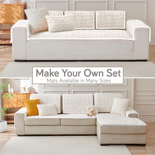 Image of HOKIPO 'Italian Caelora' Luxury Jacquard Plush Sofa Cover Mat | Make Your Own Sofa Cover Set, Mat Length 70(D) x 120(L) cm, Pearl White (AR-5956-WHT)