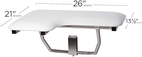 Miniatura 2 de Seachrome Asiento de ducha Lift-Assist, mano derecha en forma de L, ADA, montaje en pared, acolchado blanco Naugahyde