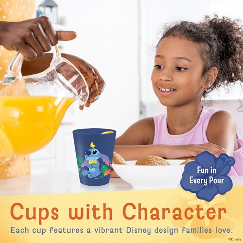 Image of Disney Stitch Plastic Drinking Glasses, Dishwasher Safe, 4-Pack | 16 oz, unbreakable, reusable, BPA-free, stackable to save space, great for water, juice, and family meals