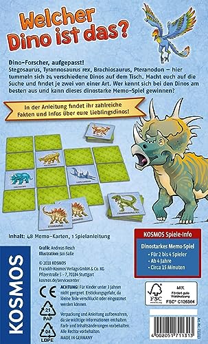 KOSMOS 711313 Welcher Dino ist das? Dino Memo Spiel für Kinder ab 4 Jahre, Kinderspiel für 2-4 Spieler, ideal als Reisespiel